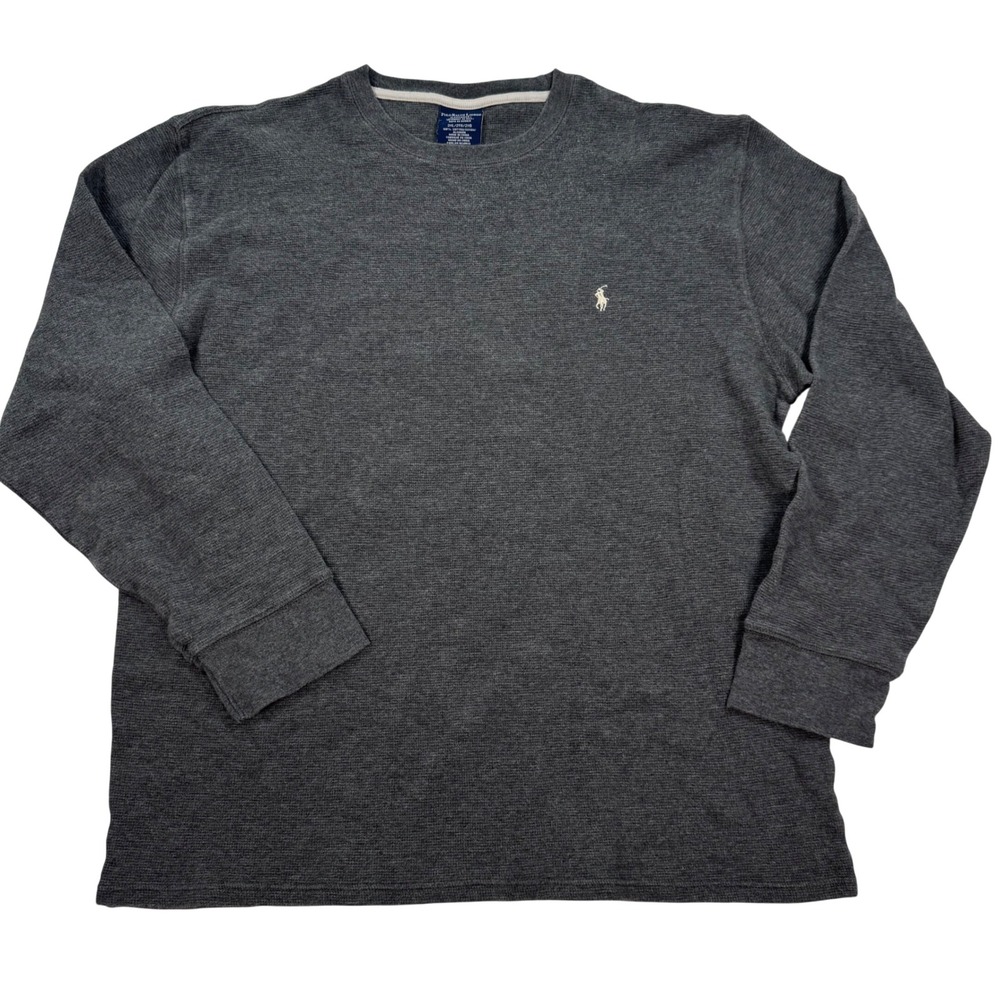 Polo Ralph Lauren Mens 2XL Charcoal Gray Waffle Knit Thermal Long Sleeve Shirt